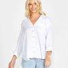 Clothing Sass Clothing | Taylor Long Sleeve Button Up Linen-Blend Shirt White