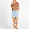 Clothing Sass Clothing | Chloe Stretchy Short Sleeve Round Neck Cotton Basic Tee Brown Chocolate