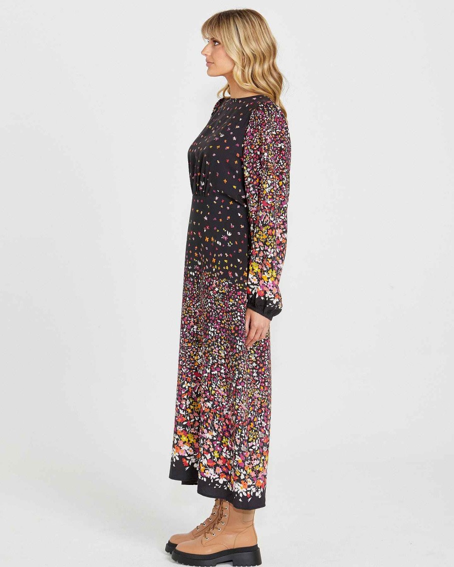 Clothing Sass Clothing | Suki Long Sleeve Maxi Dress Ditsy Border