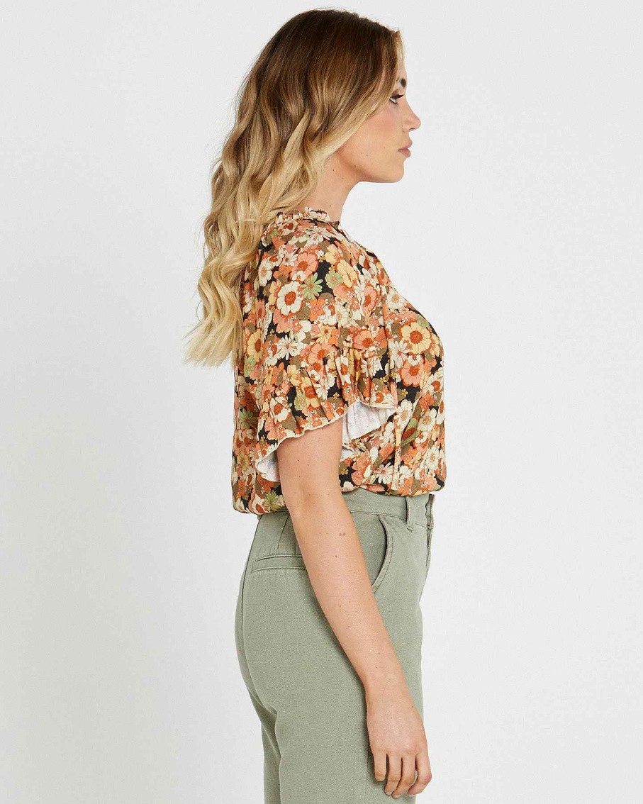 Clothing Sass Clothing | Valerie Frill Sleeve Top Fall Floral