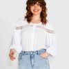 Clothing Sass Clothing | Rava Boho 3/4 Sleeve Top White