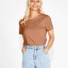 Clothing Sass Clothing | Chloe Stretchy Short Sleeve Round Neck Cotton Basic Tee Brown Chocolate