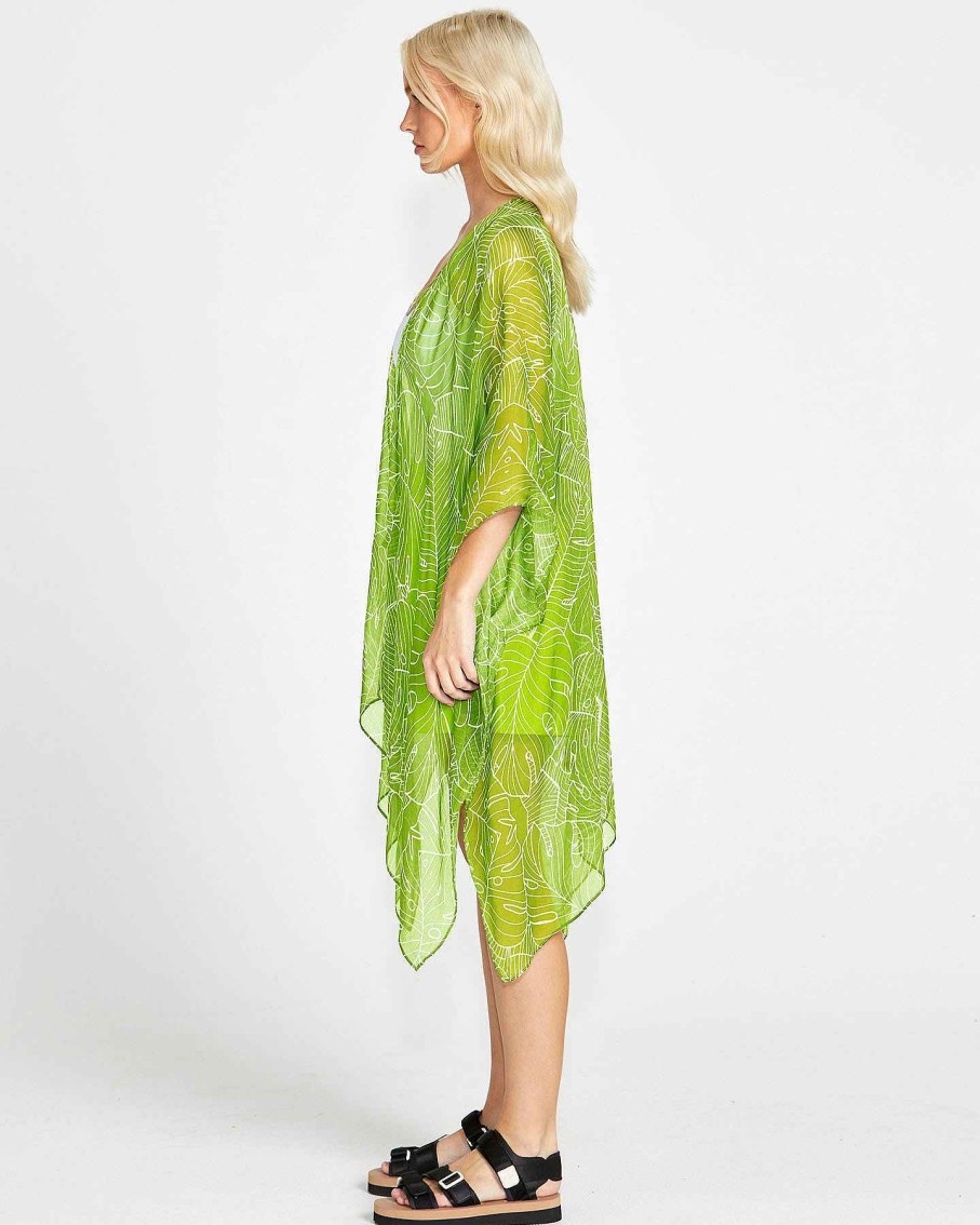 Clothing Sass Clothing | Kiera Beach Cover Up Kaftan - Lime Green Palm Lime Palm