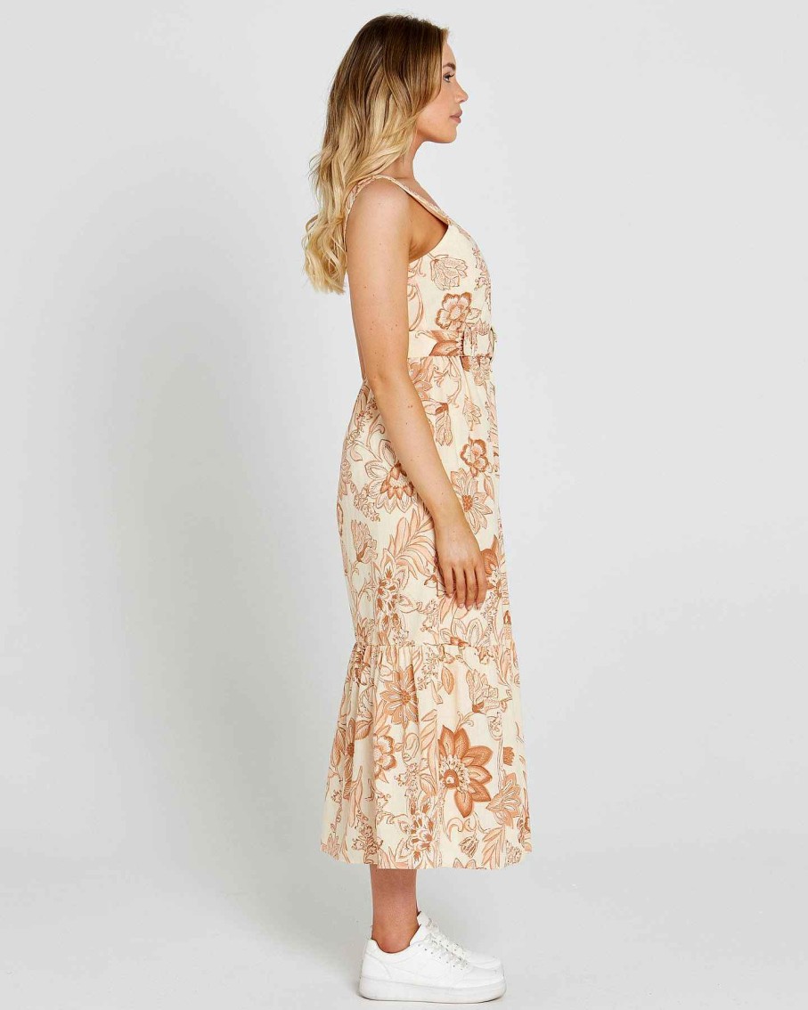 Clothing Sass Clothing | Emelia Sleeveless Midi Dress Peach Bloom