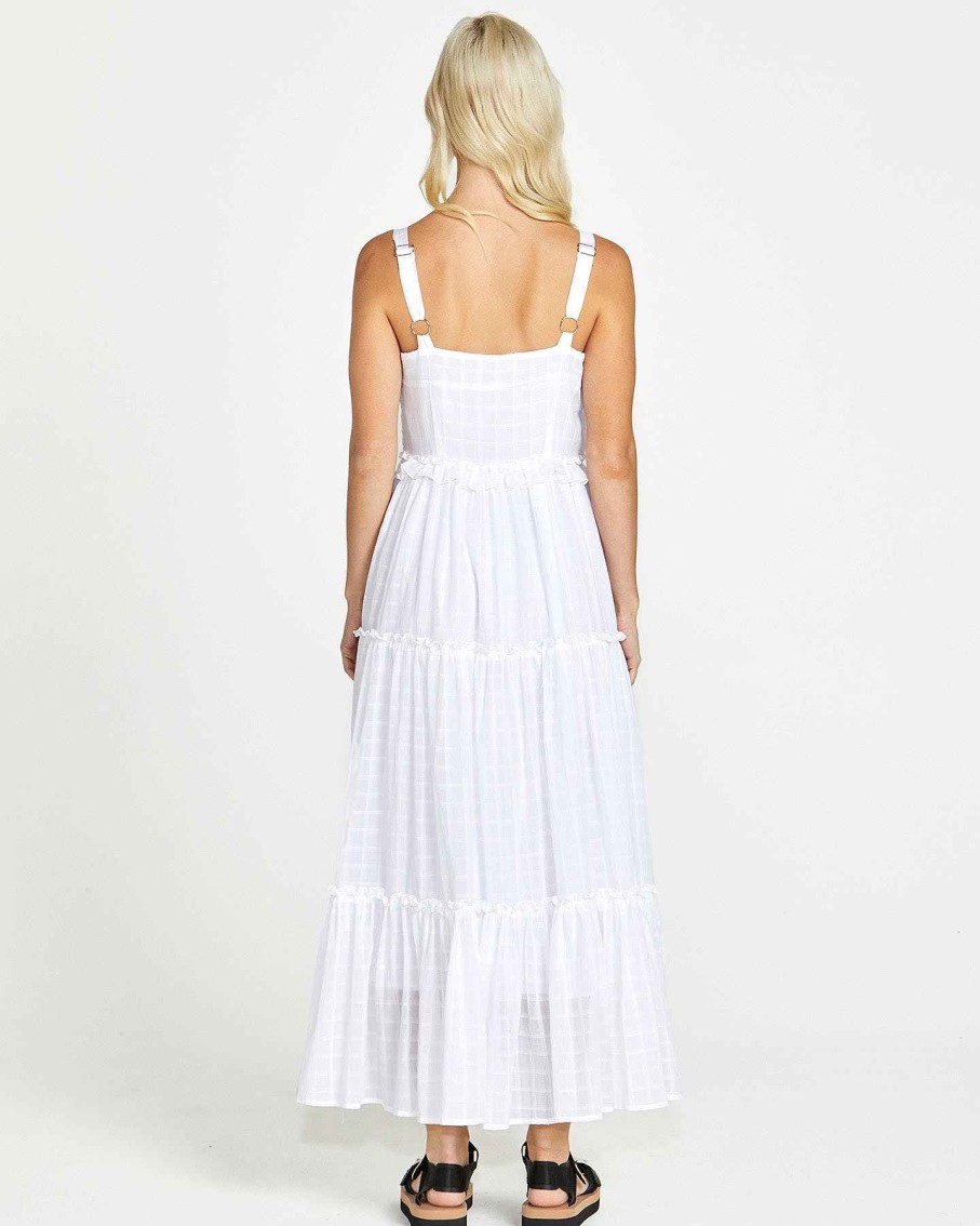 Clothing Sass Clothing | Ruby V-Neck Tiered Cotton Maxi Dress White