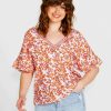 Clothing Sass Clothing | Ashley V-Neck Top Pink Blossom