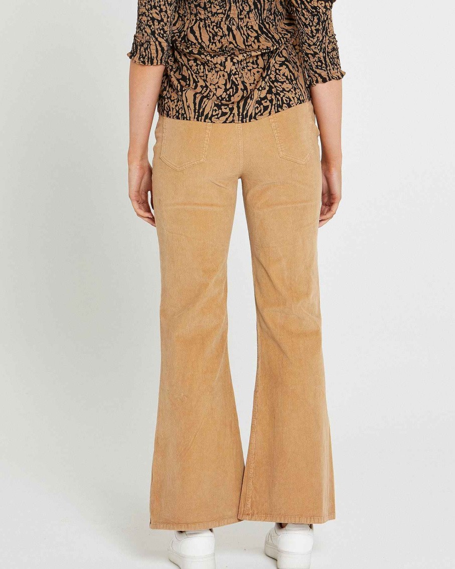 Clothing Sass Clothing | Sarah Cord High Waisted Pant Tan