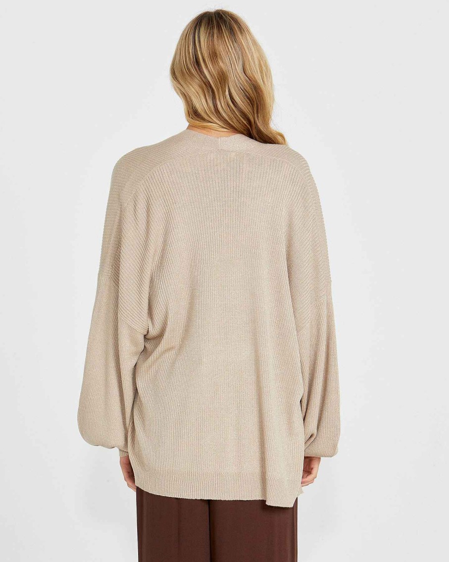 Clothing Sass Clothing | Madeline Lurex Knit Cardi Cream Gold