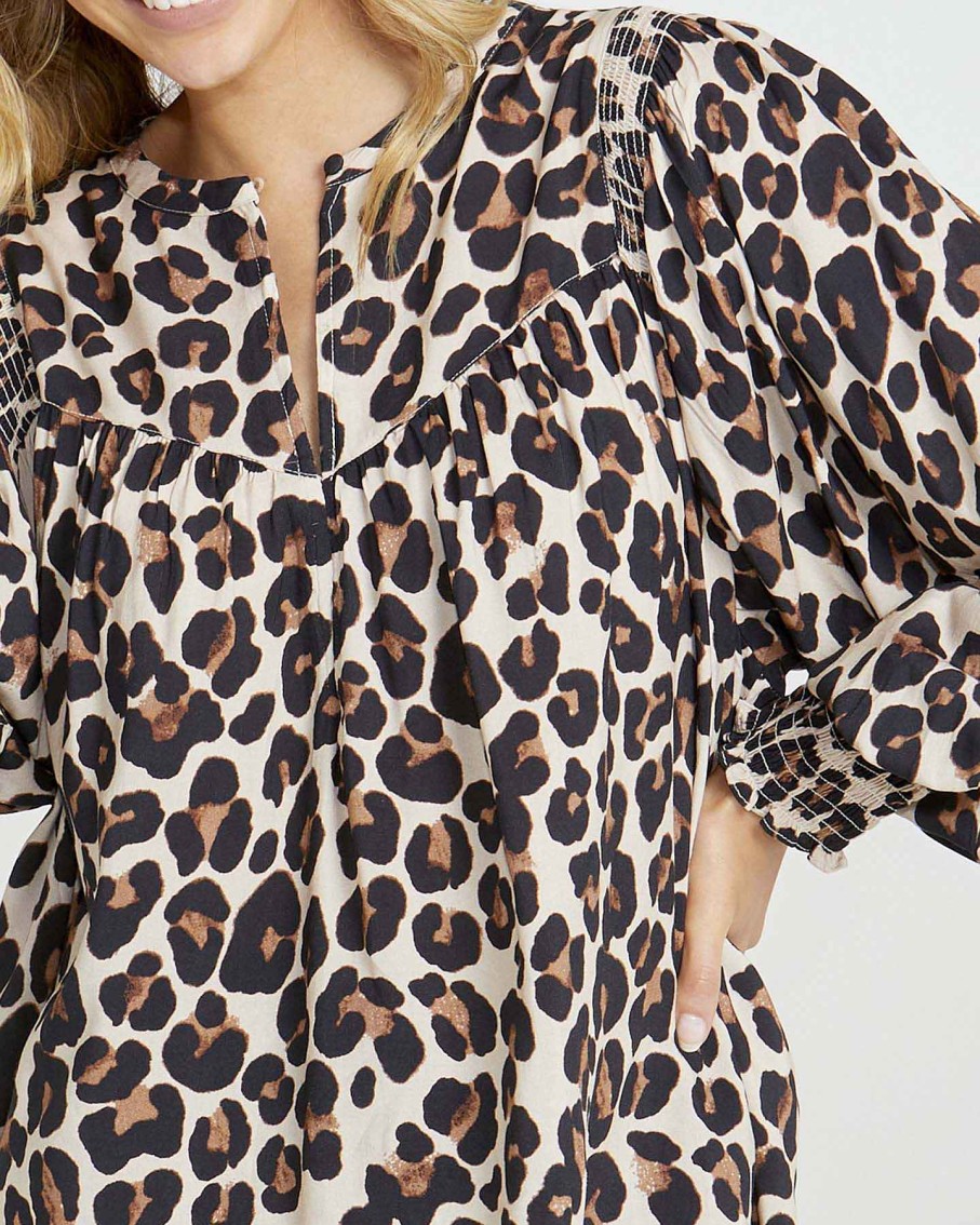 Clothing Sass Clothing | Kylie Shirred Sleeve Top Animal