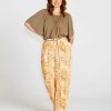 Clothing Sass Clothing | Portia Elasticated Wide Leg Linen-Blend Pants Yellow Palm Springs