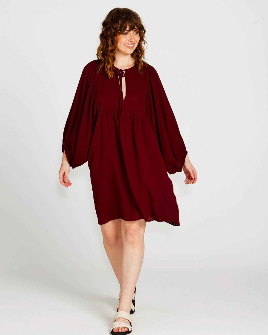 Clothing Sass Clothing | Rava Boho Mini Dress Wine