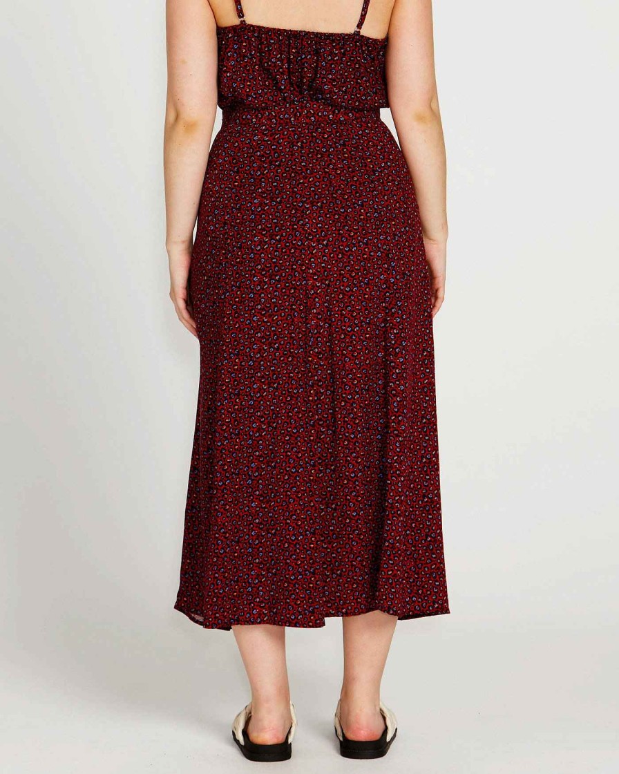 Clothing Sass Clothing | Candice Midi Skirt Wine Animal