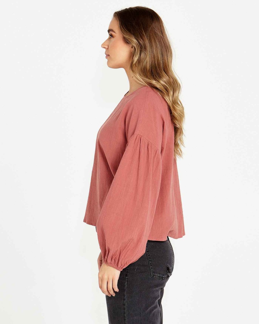 Clothing Sass Clothing | Sonya Puff Sleeve Top Burnt Rose