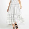 Clothing Sass Clothing | Riley Elastic Waist Tiered Maxi Skirt - White/Black Mono Stripe