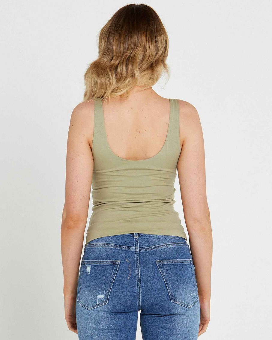 Clothing Sass Clothing | Cassie Singlet Sage Green