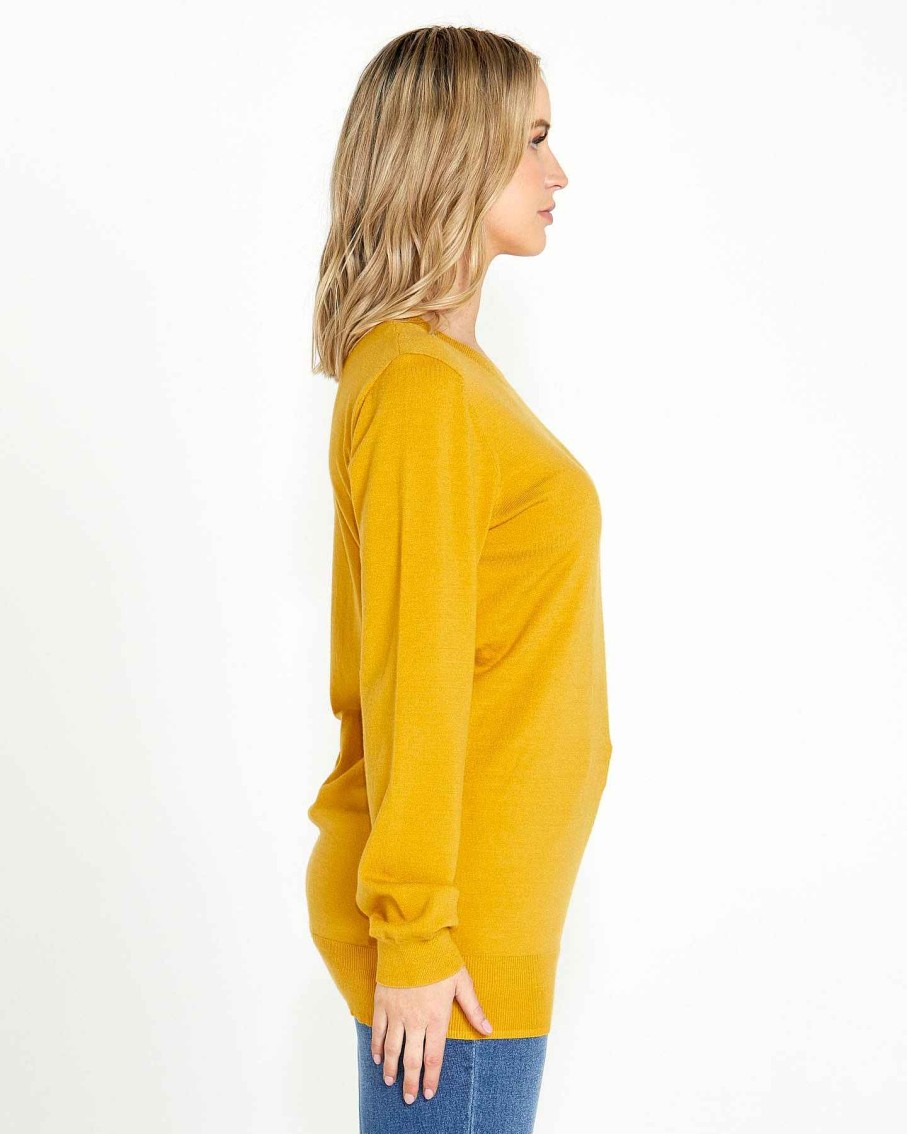 Clothing Sass Clothing | Peggy Side Zip Knit Top Mustard