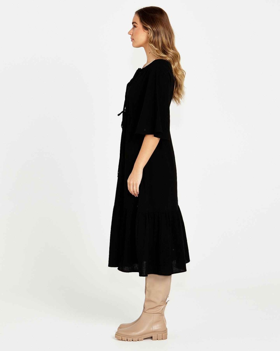 Clothing Sass Clothing | Sonya Midi Tiered Dress Black