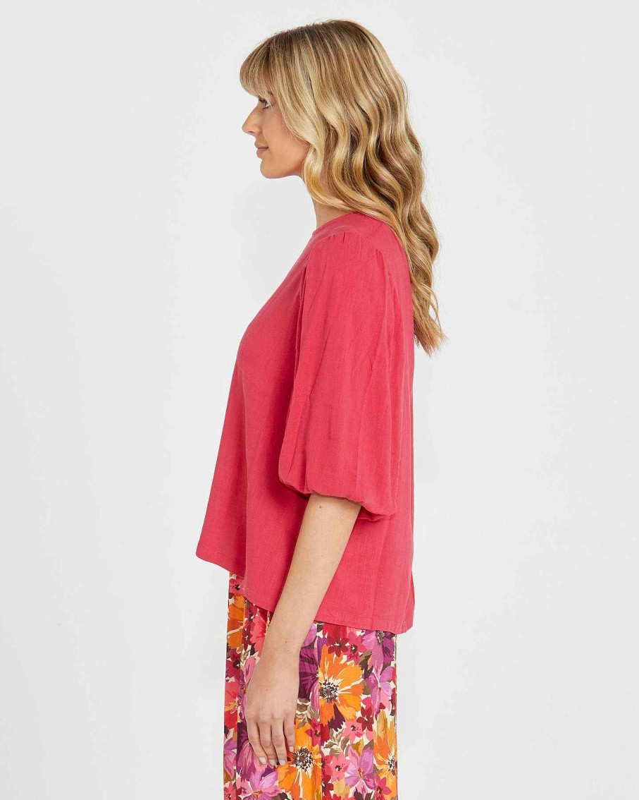 Clothing Sass Clothing | Roxanne Balloon Sleeve Top Berry