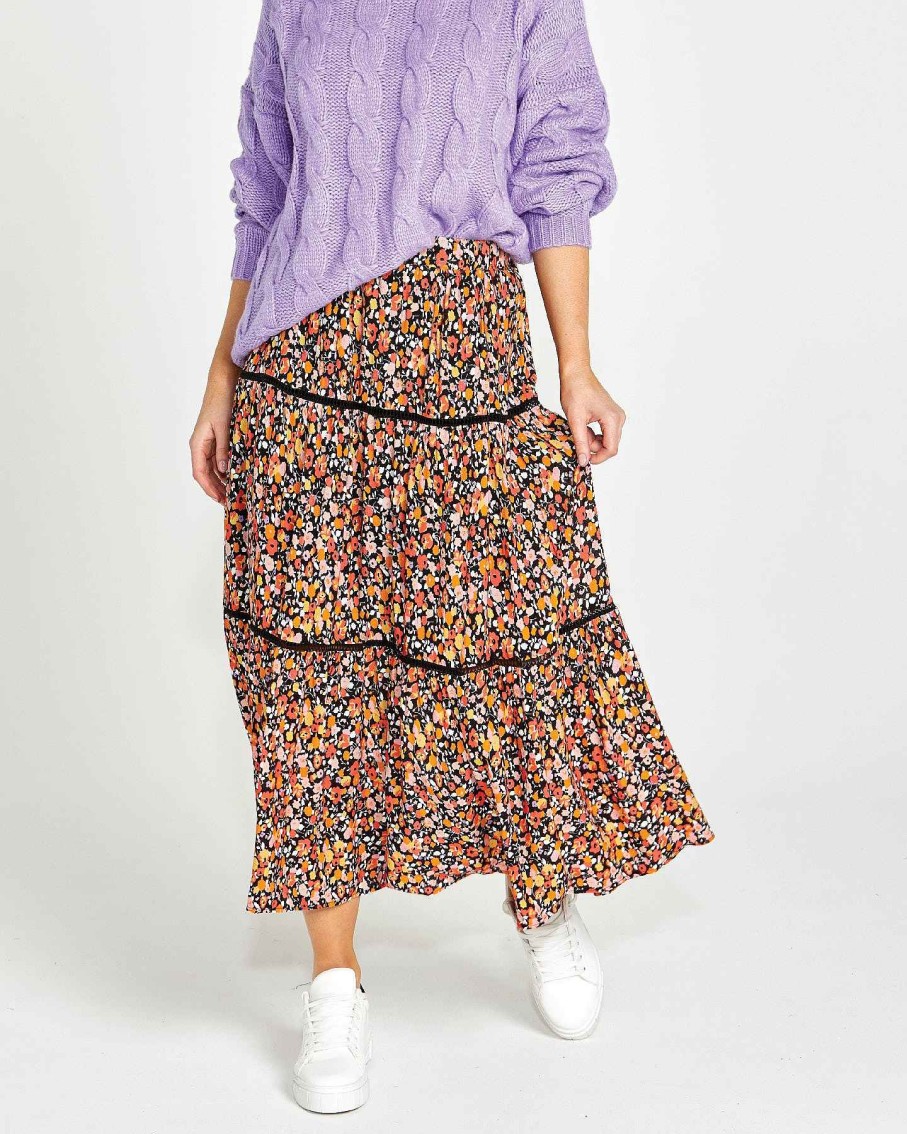 Clothing Sass Clothing | Jemma Boho Skirt Black Ditsy