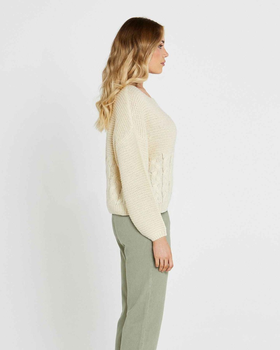 Clothing Sass Clothing | Erin Cable Knit Jumper Cream