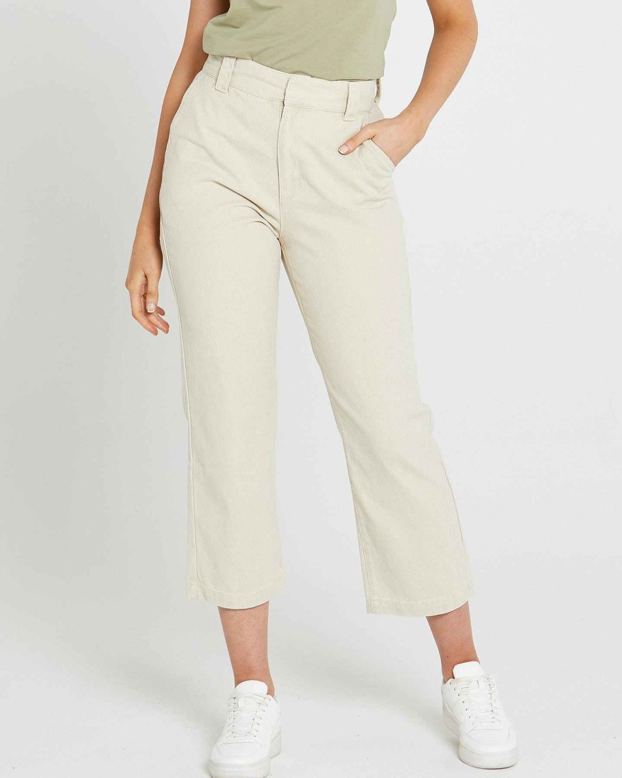 Clothing Sass Clothing | Carolina Straight Leg High Waisted Pant Beige