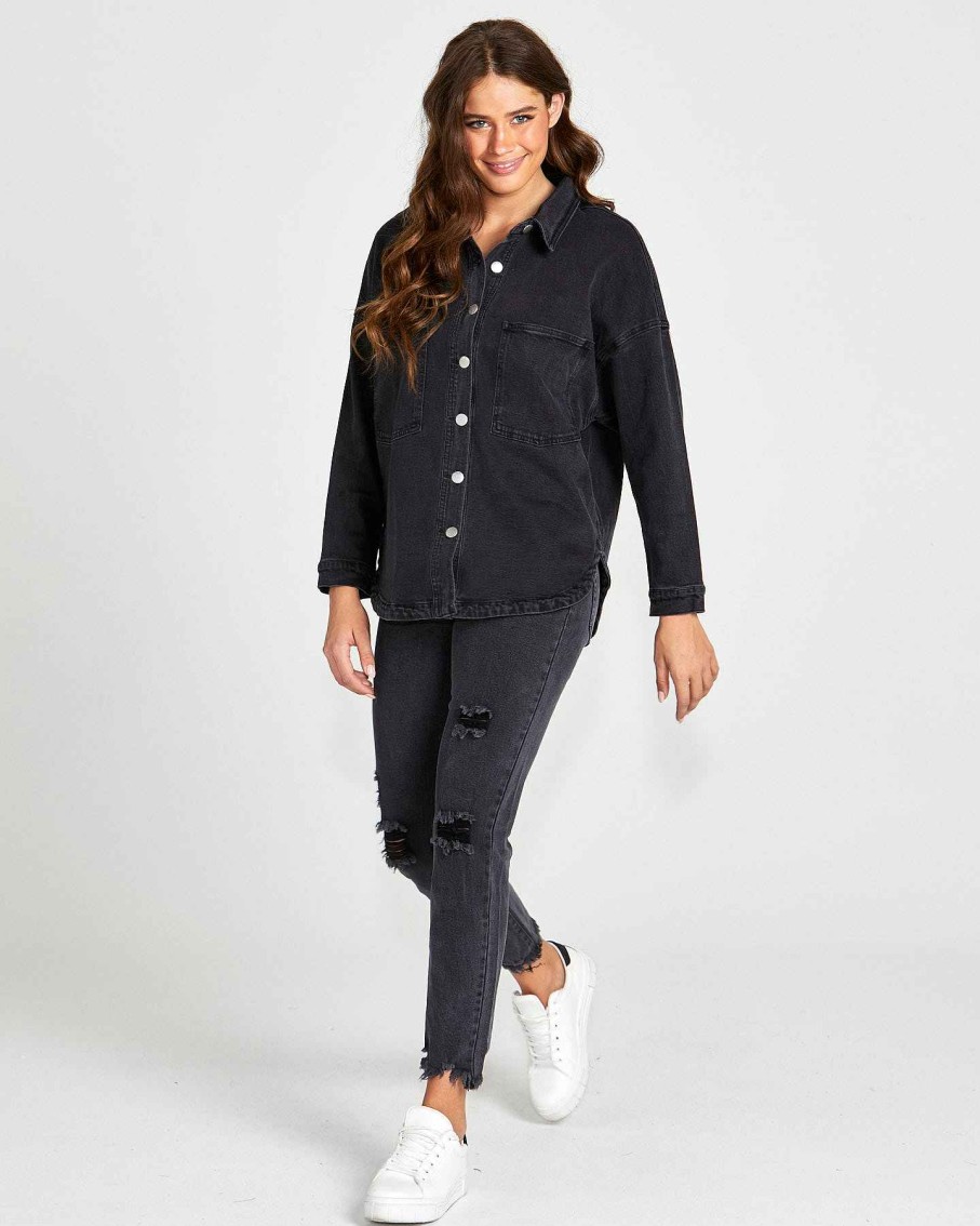 Clothing Sass Clothing | Macy Denim Shacket 82 Wash