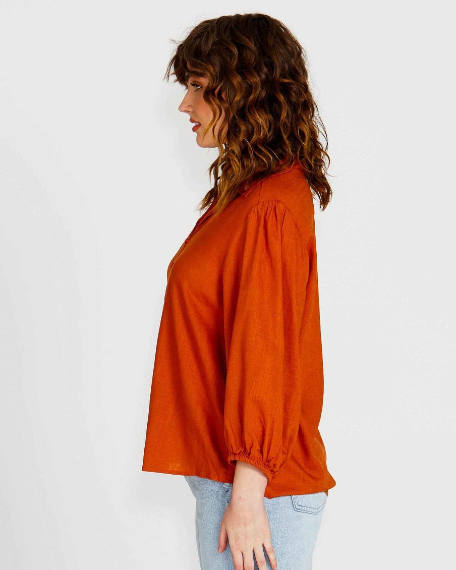 Clothing Sass Clothing | Francesca Relaxed Blouse Rust