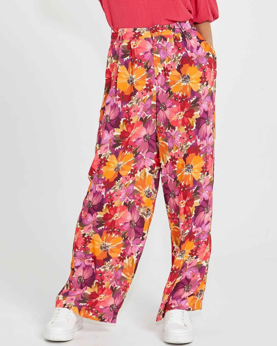 Clothing Sass Clothing | Yasmin Wide Leg Pant Berry Floral