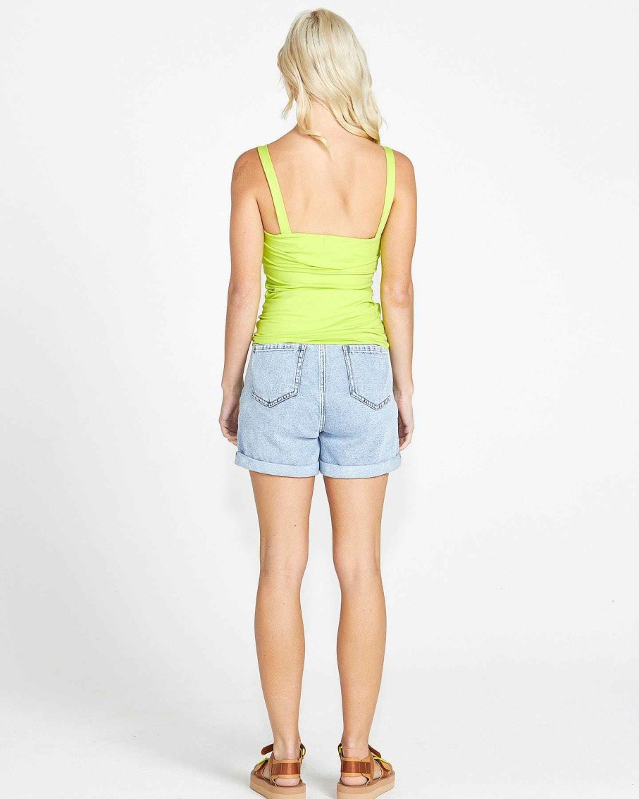 Clothing Sass Clothing | Kate Stretchy V Neck Basic Cotton Tank Green Lime