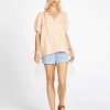 Clothing Sass Clothing | Lydia Short Sleeve Peasant Shell Linen-Blend Top Peach Stripe