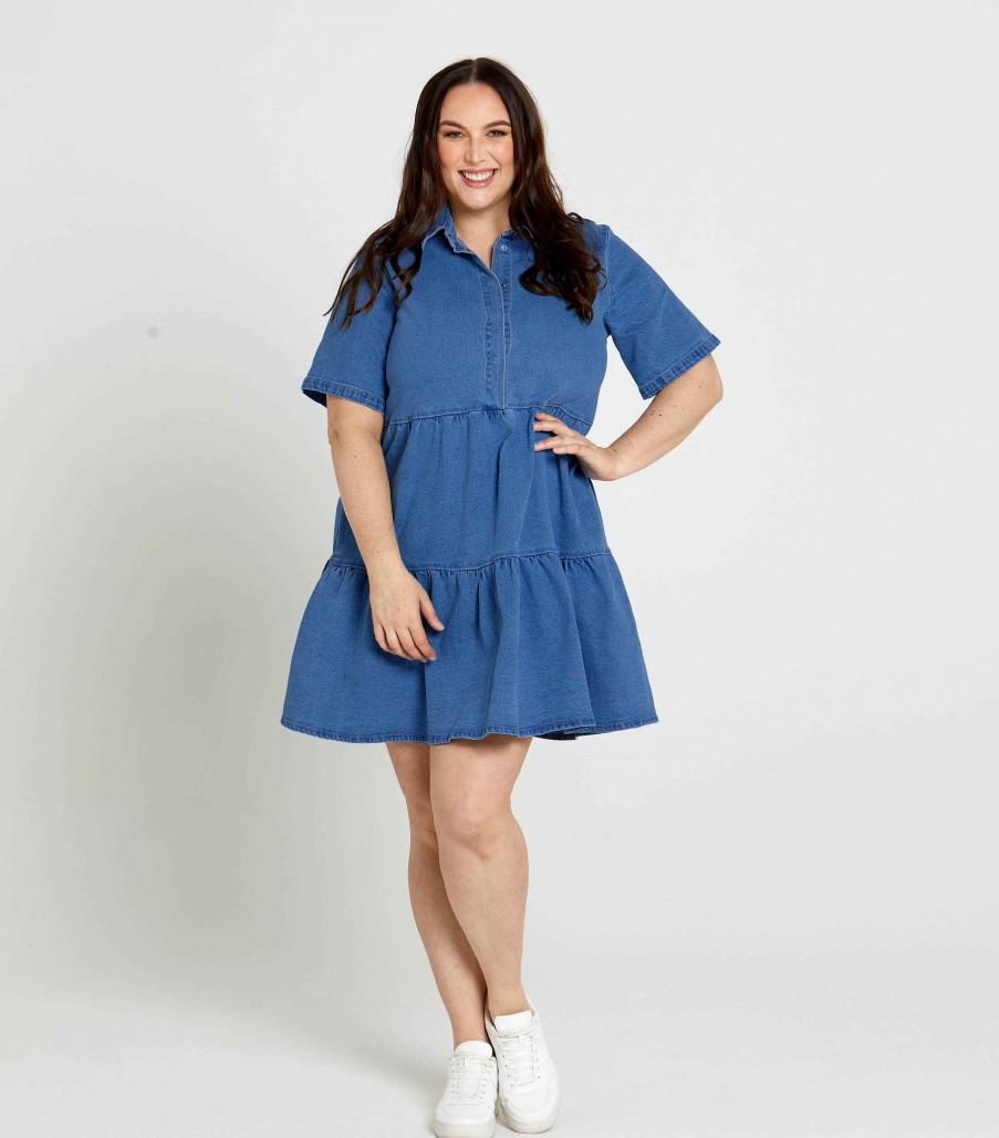 Clothing Sass Clothing | Kellie Denim Dress 80 Wash