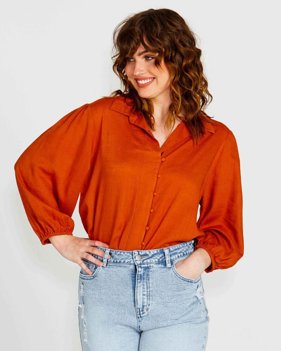 Clothing Sass Clothing | Francesca Relaxed Blouse Rust