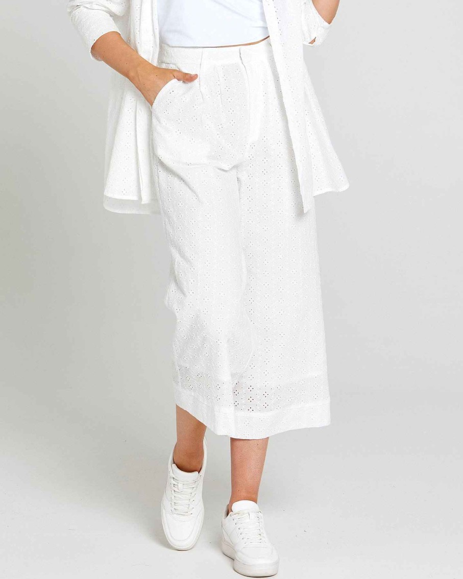 Clothing Sass Clothing | Sofia Embroidered Wide Leg Pant White