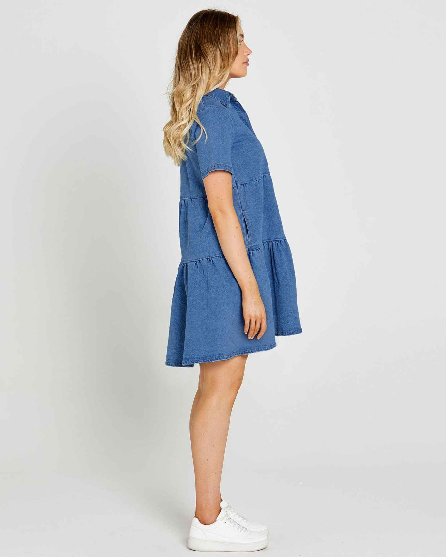 Clothing Sass Clothing | Kellie Denim Dress 80 Wash