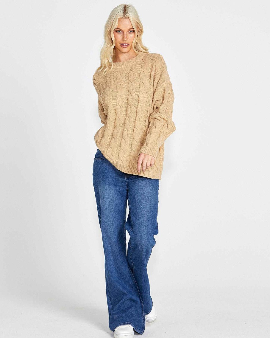 Clothing Sass Clothing | Felicity Cable Knit Top Oatmeal