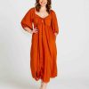 Clothing Sass Clothing | Francesca Puff Sleeve Midi Dress Rust