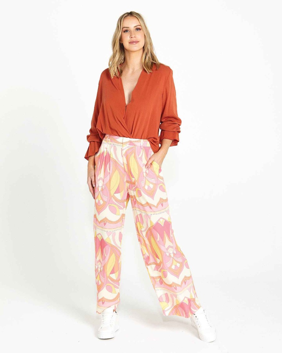 Clothing Sass Clothing | Vivienne Wide Leg Pant Pink Geo