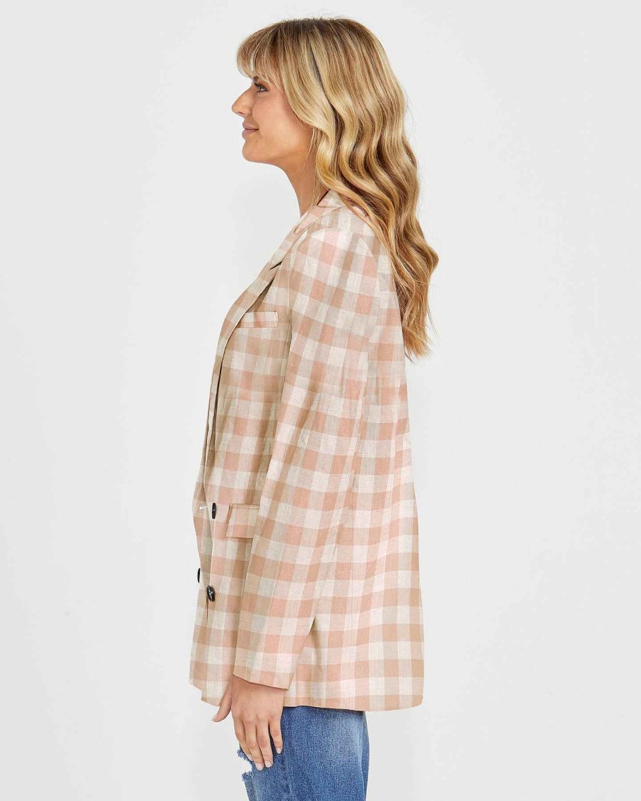 Clothing Sass Clothing | Pippa Blazer Mocha Check