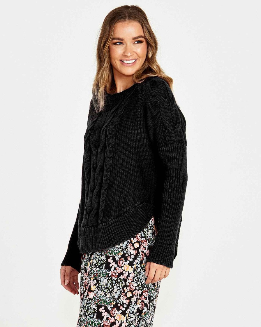 Clothing Sass Clothing | Jacinta Cable Knit Jumper Black