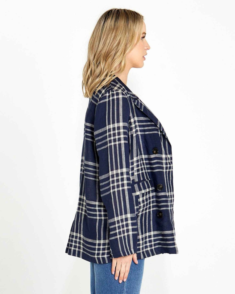 Clothing Sass Clothing | Pippa Blazer Navy Check