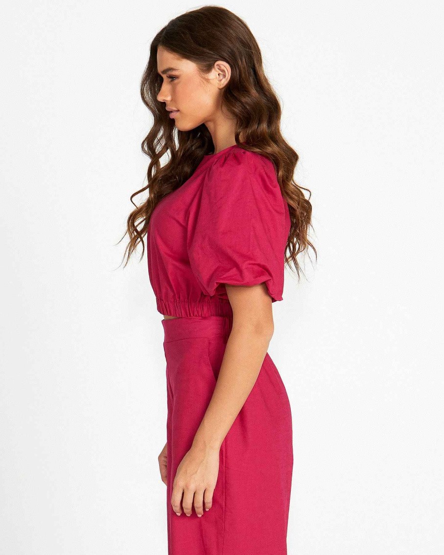 Clothing Sass Clothing | Marnie Balloon Sleeve Top Berry