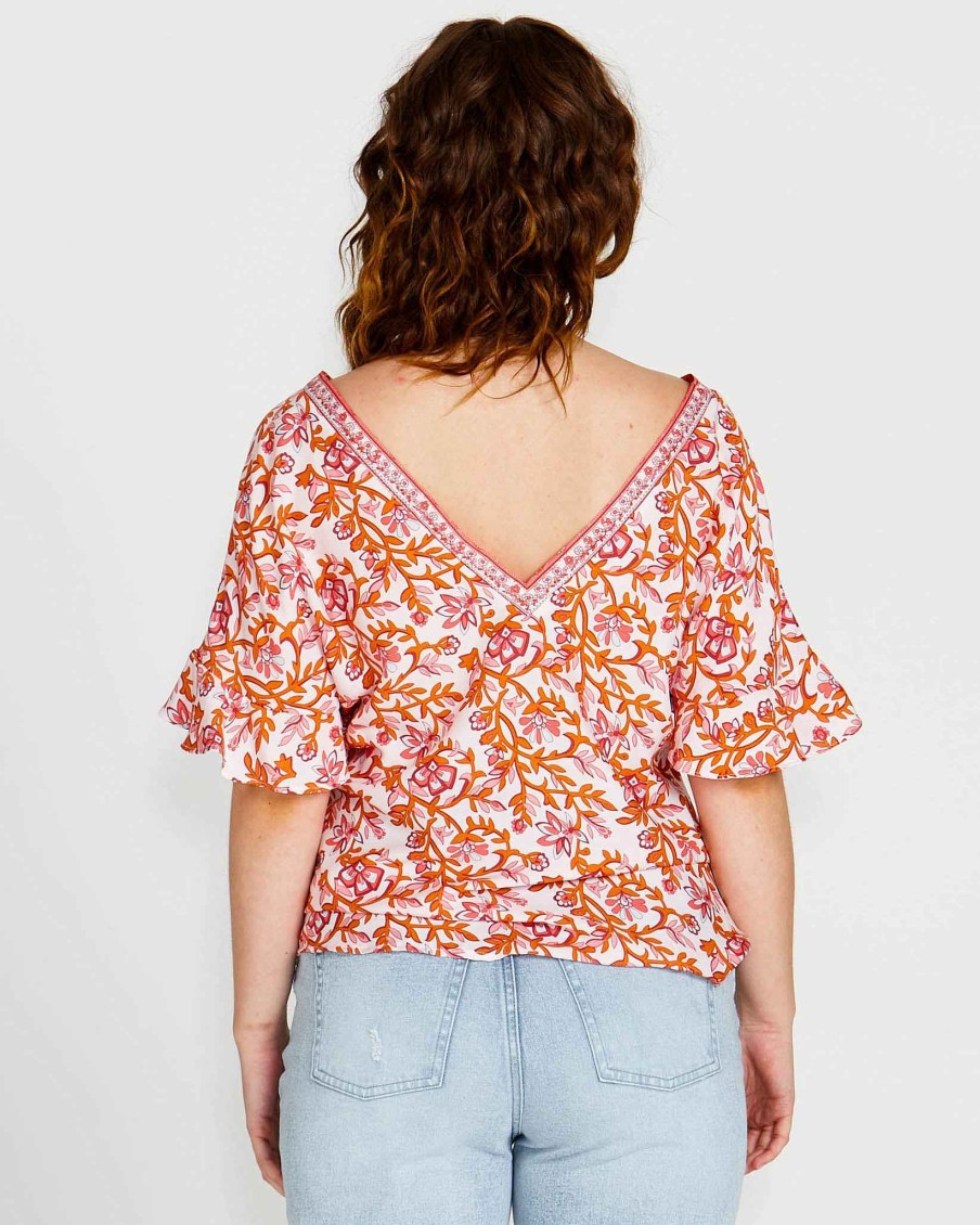 Clothing Sass Clothing | Ashley V-Neck Top Pink Blossom