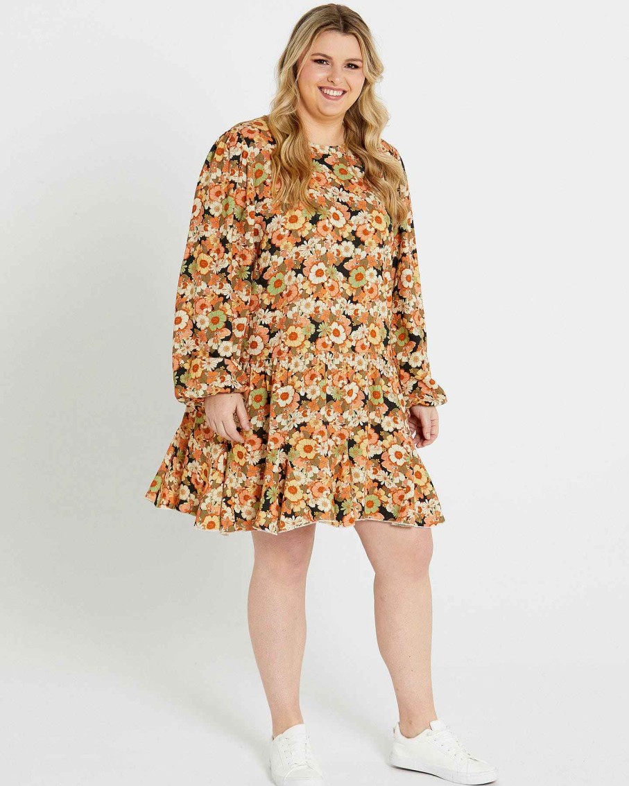 Clothing Sass Clothing | Valerie Belted Tiered Mini Dress Fall Floral