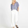 Clothing Sass Clothing | Bowie High Waist Straight Leg Cropped Length Cotton Pant White