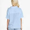 Clothing Sass Clothing | Selena Short Sleeve Button Up Linen-Blend Shirt Blue Chambray