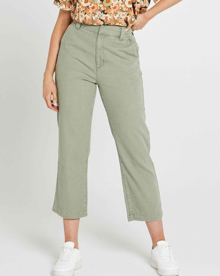 Clothing Sass Clothing | Carolina Straight Leg High Waisted Pant Sage Green