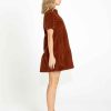 Clothing Sass Clothing | Lilah Tiered Cord Mini Dress Amber Brown