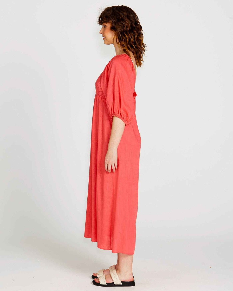 Clothing Sass Clothing | Francesca Puff Sleeve Midi Dress Pink