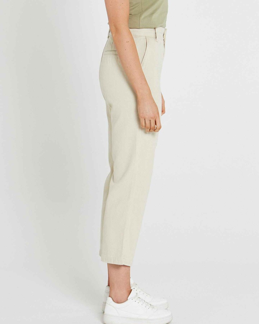 Clothing Sass Clothing | Carolina Straight Leg High Waisted Pant Beige