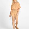 Clothing Sass Clothing | Aria Short Sleeve Button Up Cotton/Linen Shirt Tan